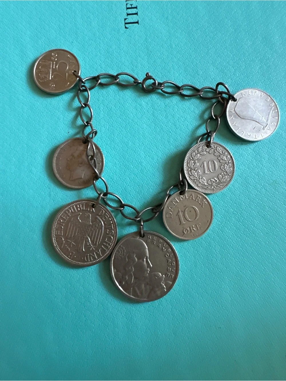 Vintage Sterling Silver Bracelet With International Coins